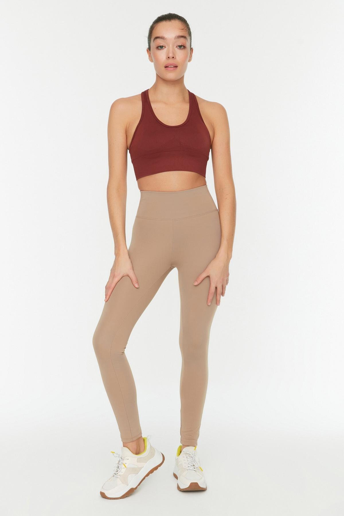 Brown High Waist Sports Leggings, Beige, large image number 8