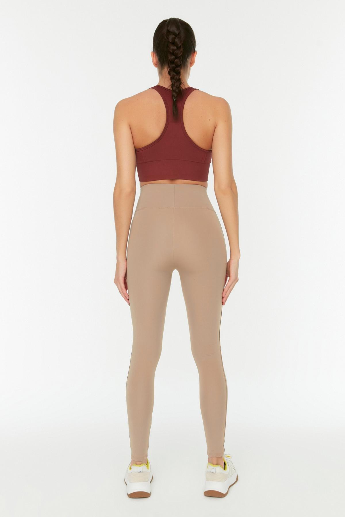 Brown High Waist Sports Leggings, Beige, large image number 12