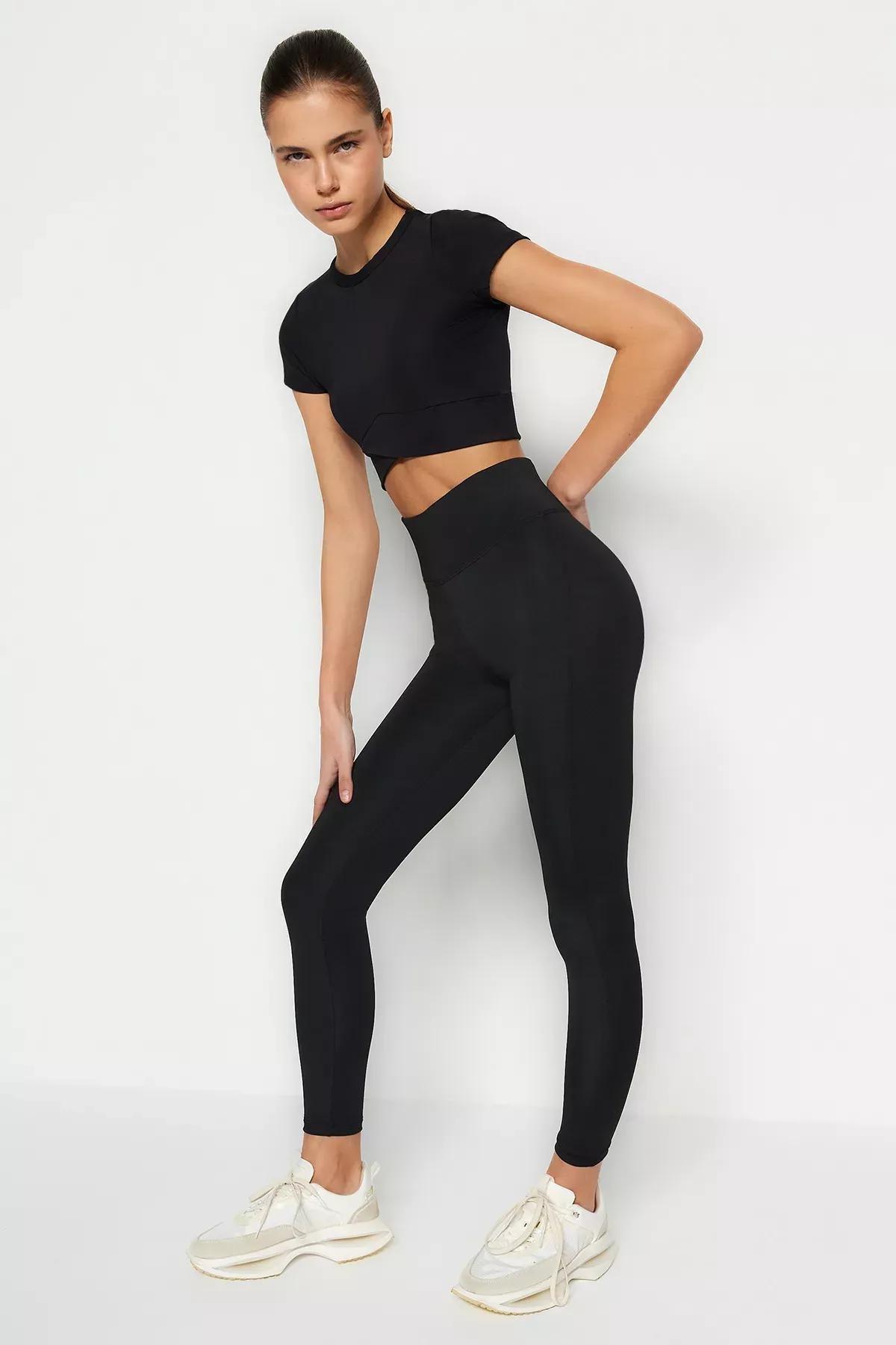 Black High Waist Leggings, Black, medium