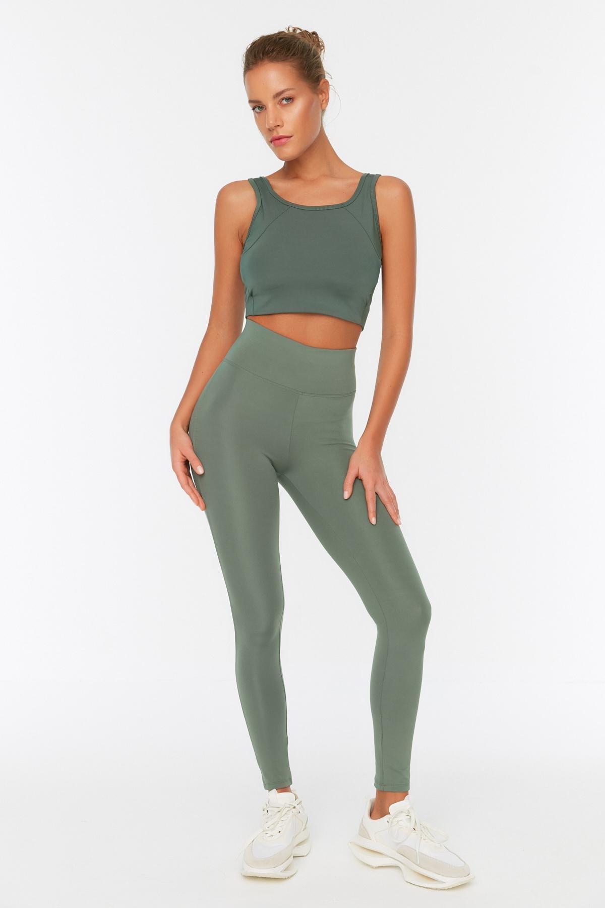 Khaki High Waist Sports Leggings, , large image number 1