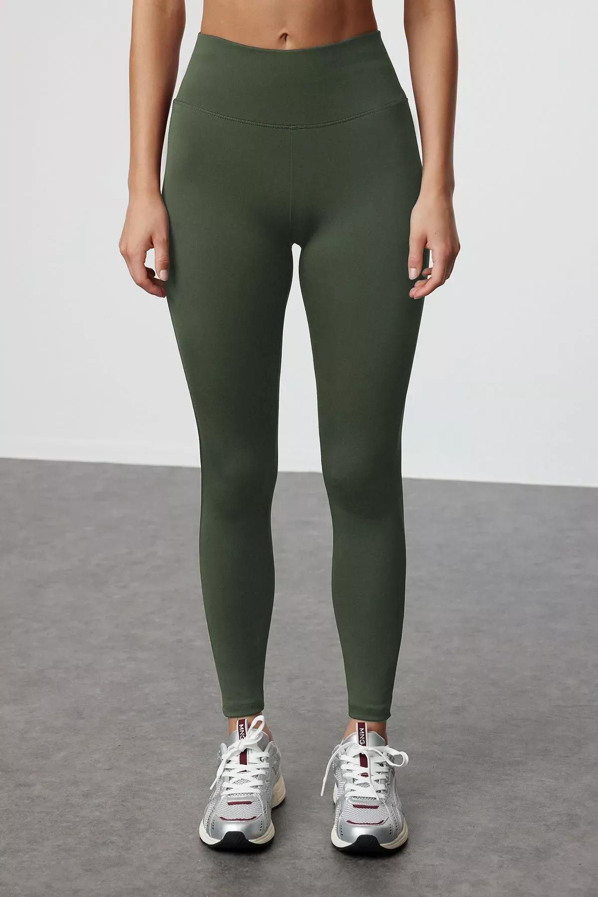 Khaki High Waist Sports Leggings, Khaki, large image number 2
