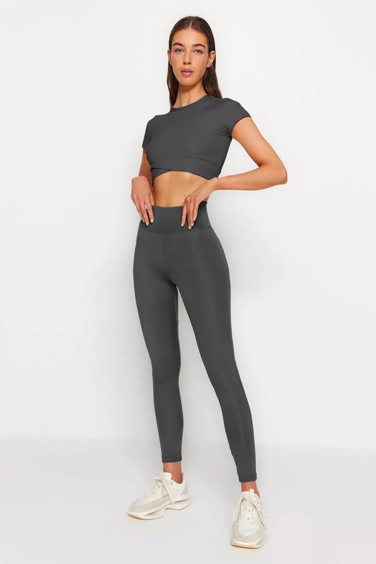 Gray High Waist Leggings, Gray, large image number 2