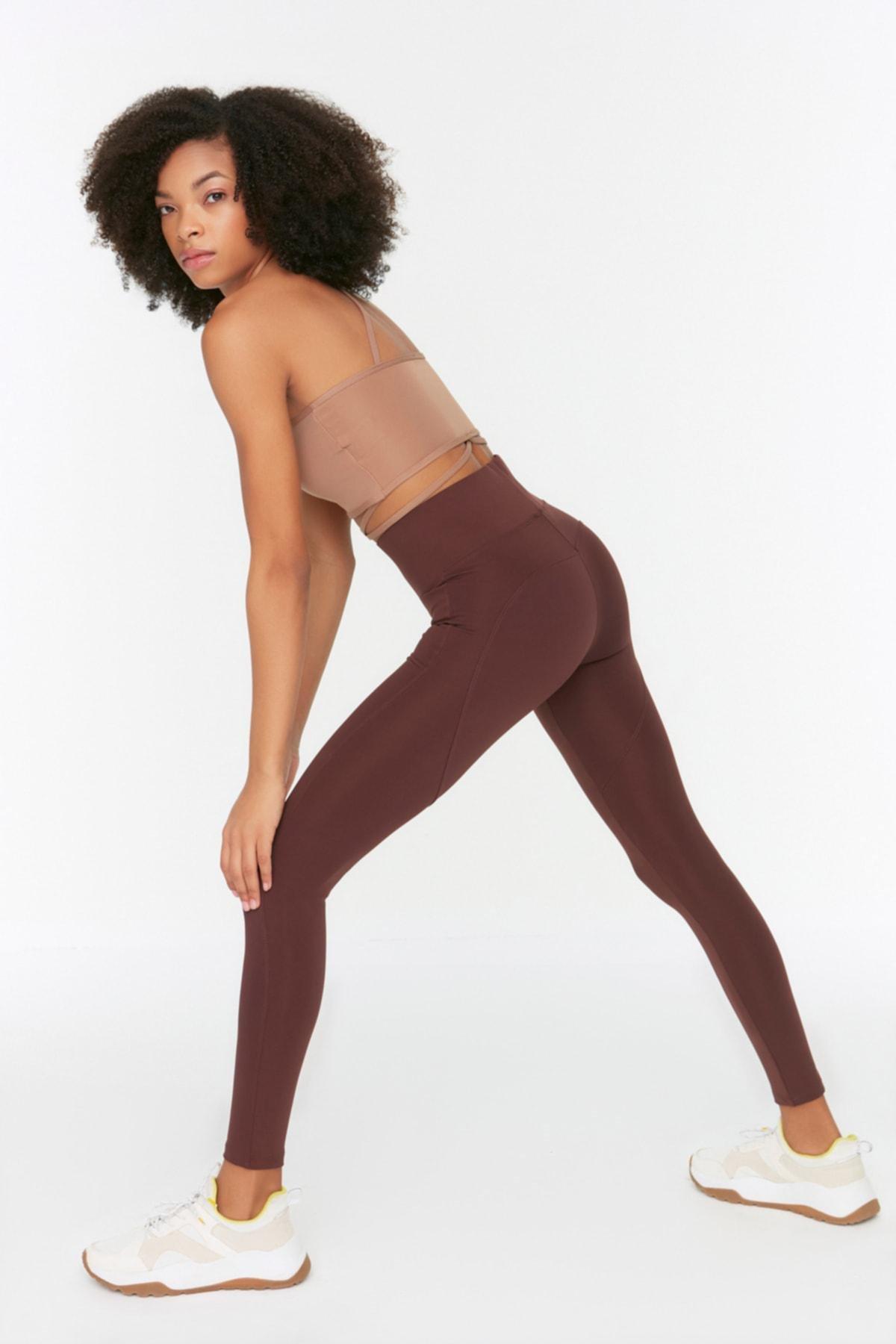 Brown High Waist Skinny Sports Leggings, , large image number 0