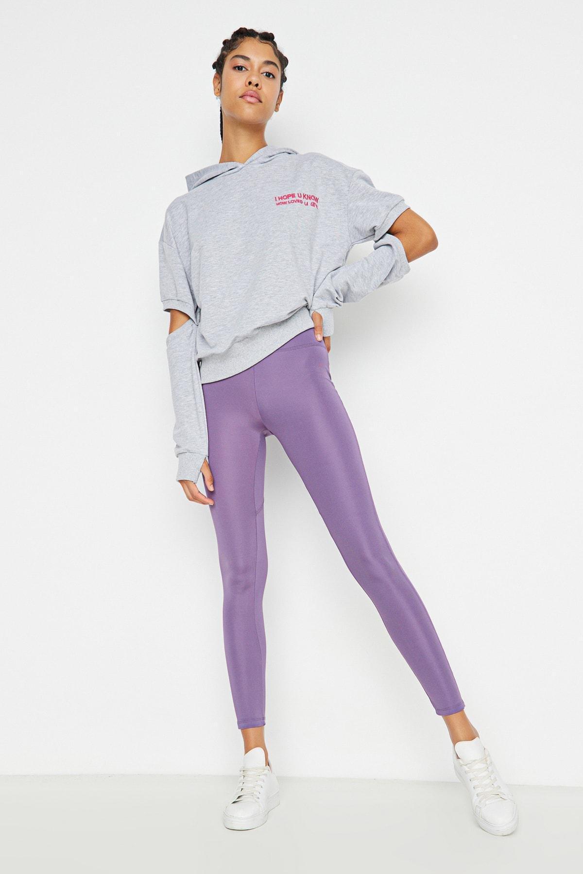 Purple Push-Up Full Length Knitted Sports Leggings, , large image number 1