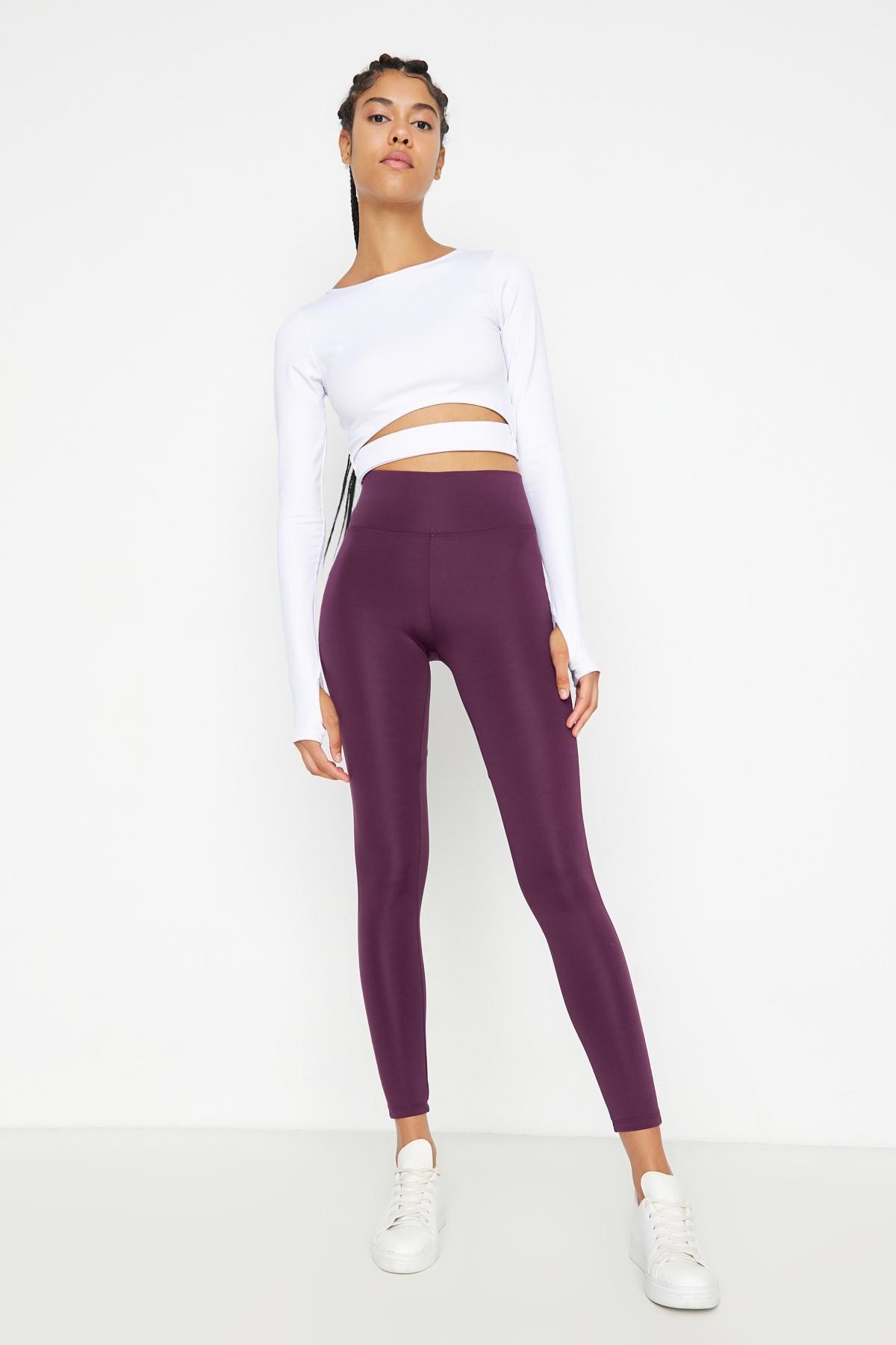 Purple Push-Up Full Length Knitted Sports Leggings, , large image number 4