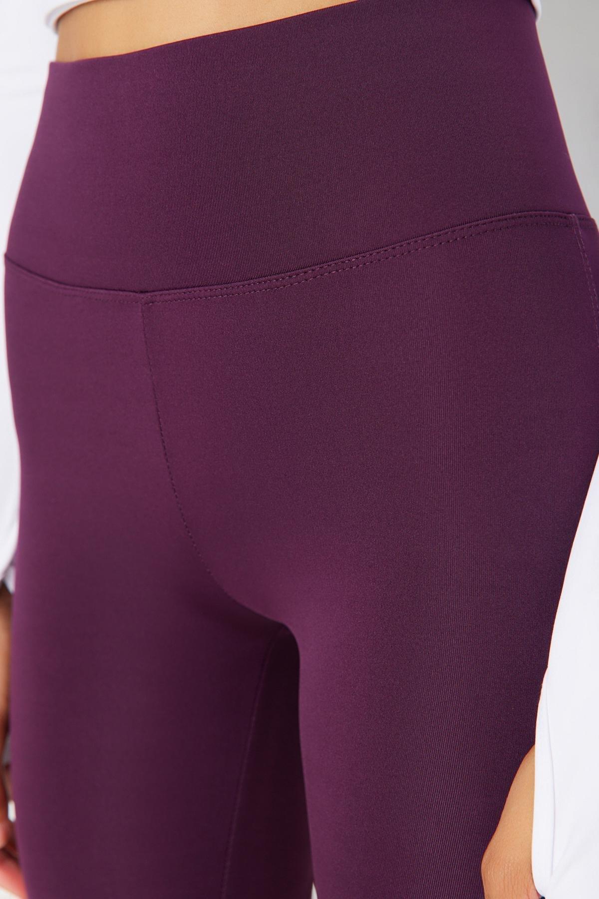 Purple Push-Up Full Length Knitted Sports Leggings, , large image number 6