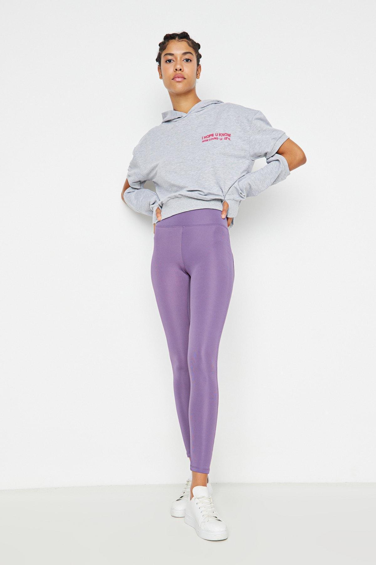 Purple Push-Up Full Length Knitted Sports Leggings, , large image number 7