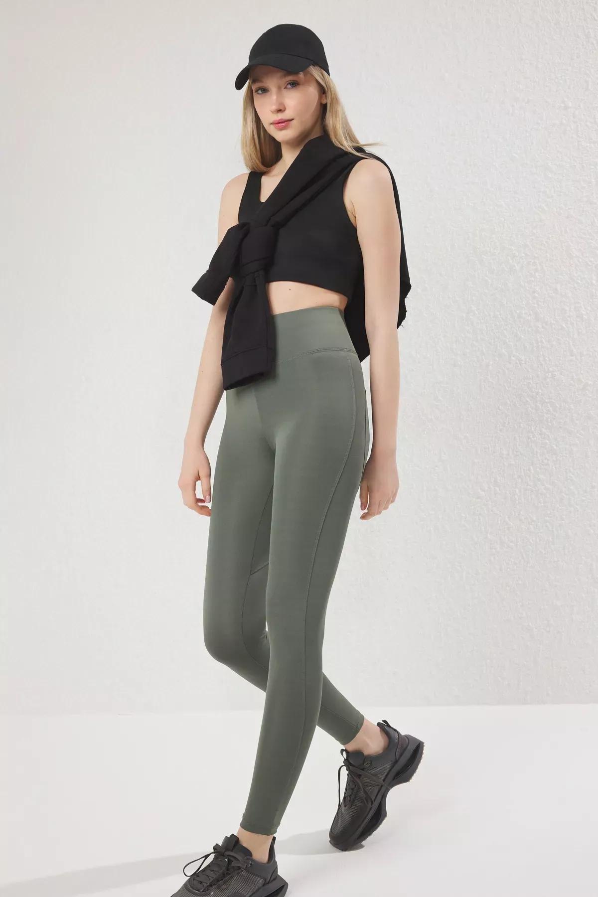 Khaki High Waist Leggings, Khaki, large image number 0