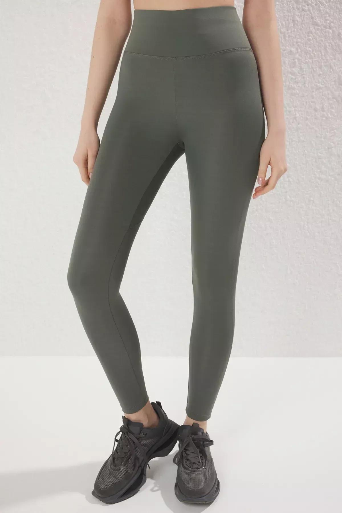 Khaki High Waist Leggings, Khaki, large image number 2