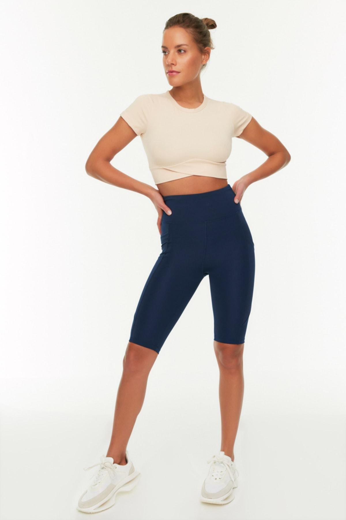 Navy High Waist Sports Leggings, Dark blue, medium