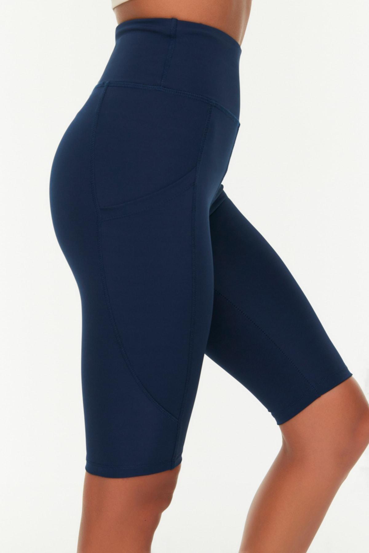 Navy High Waist Sports Leggings, Dark blue, medium