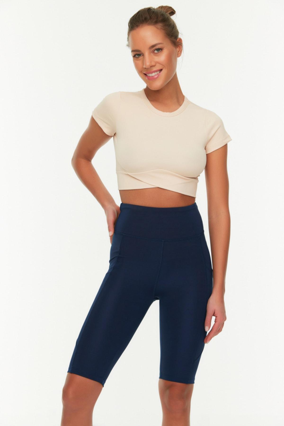 Navy High Waist Sports Leggings, Dark blue, medium