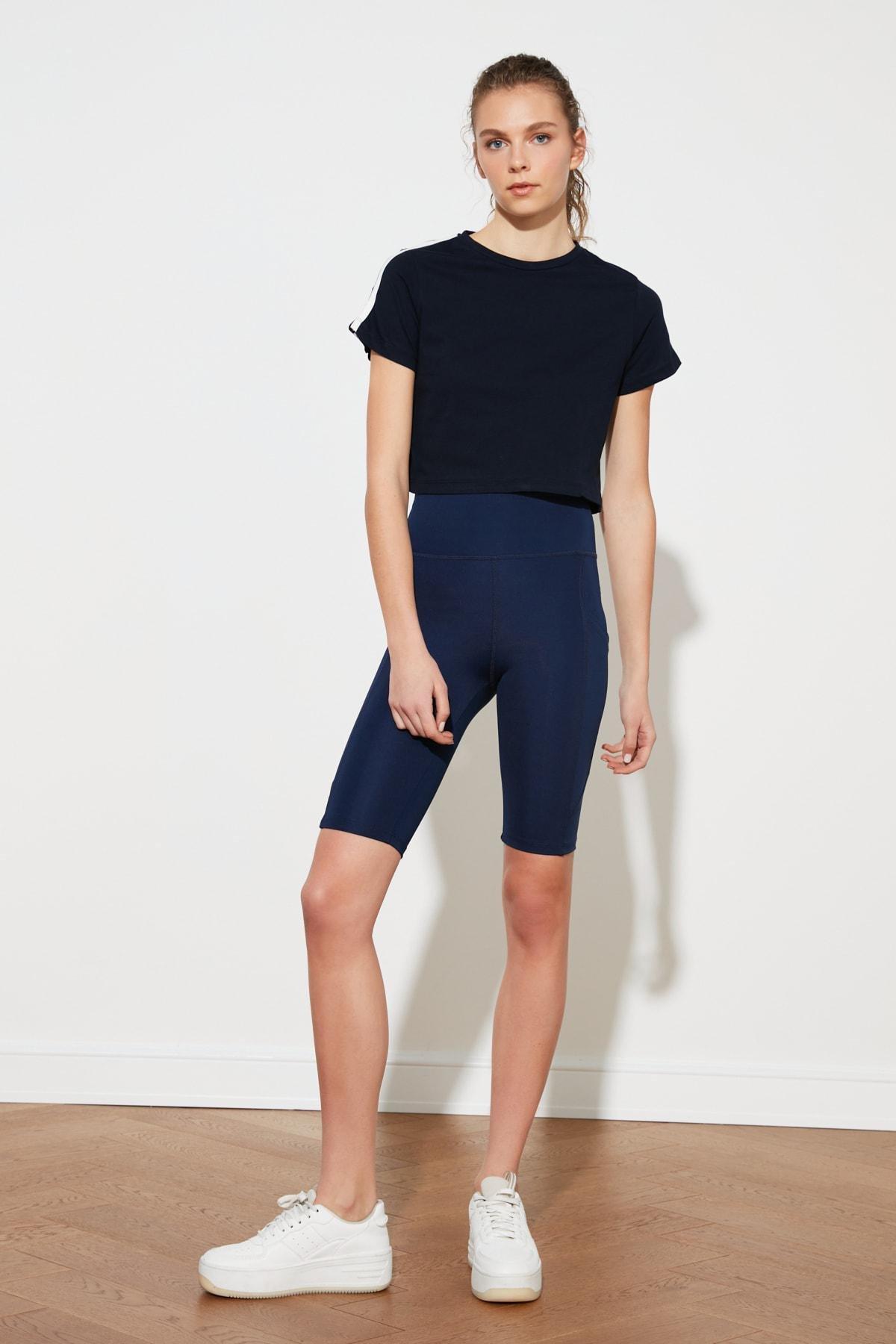 Navy High Waist Sports Leggings, , large image number 8