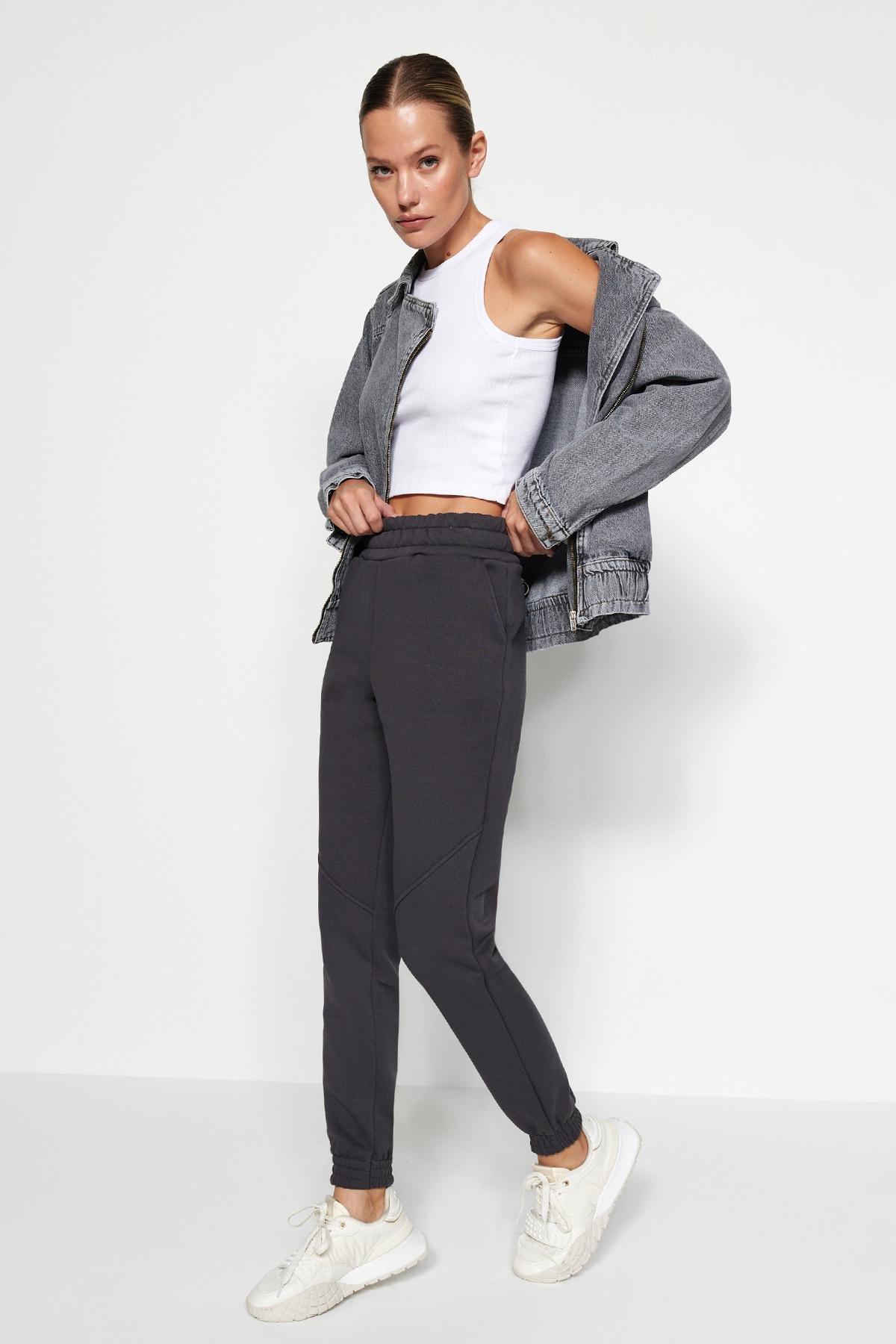 Grey Jogger Fleece Inside Knitted Sweatpants, , large image number 0