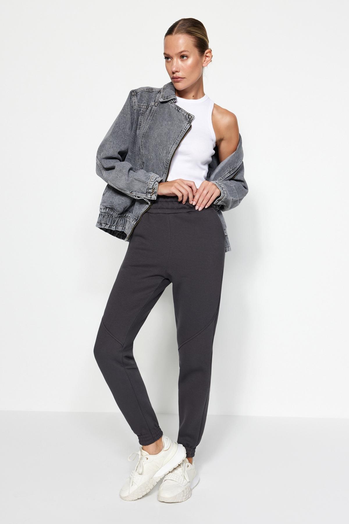 Grey Jogger Fleece Inside Knitted Sweatpants, , large image number 1