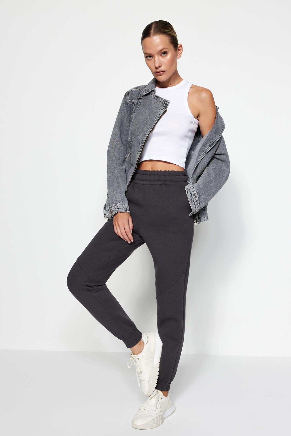 Grey Jogger Fleece Inside Knitted Sweatpants, , large image number 2