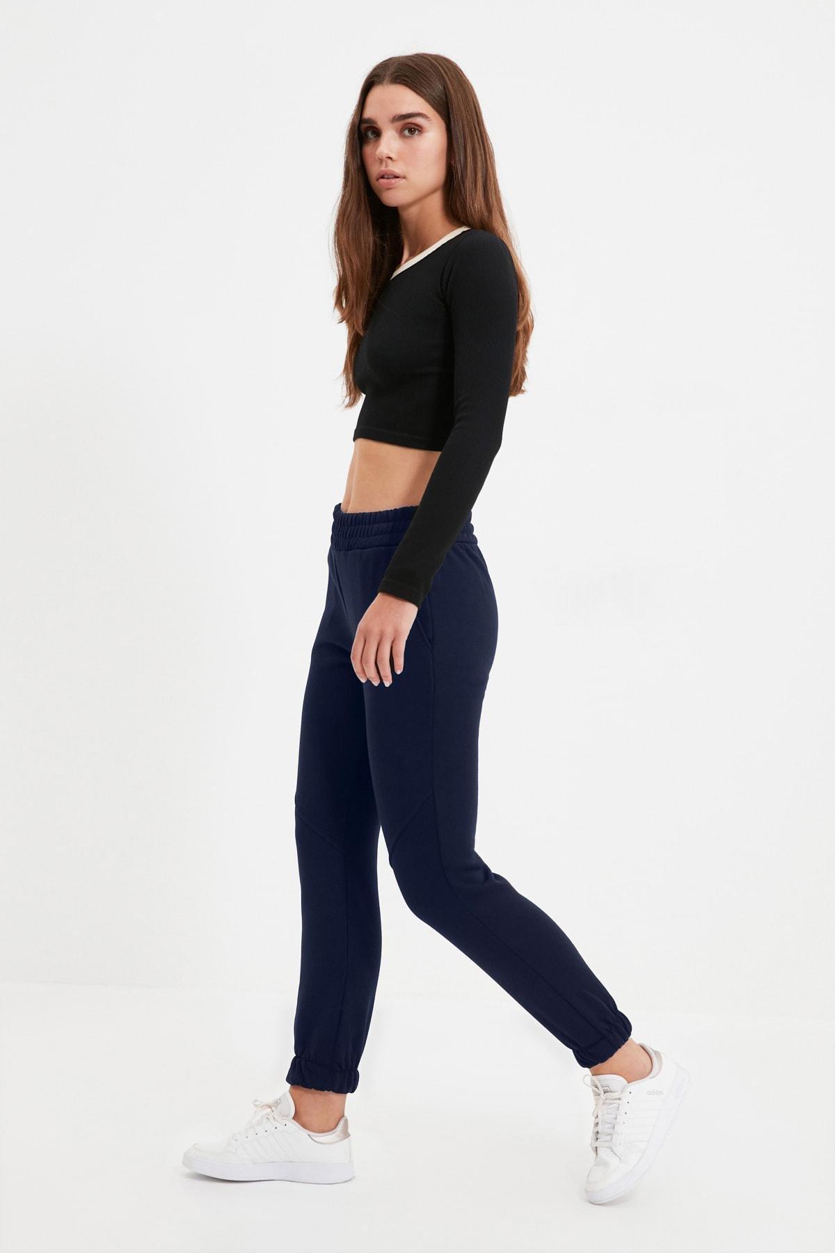 Navy Mid Waist Joggers Sweatpants, Dark blue, large image number 0
