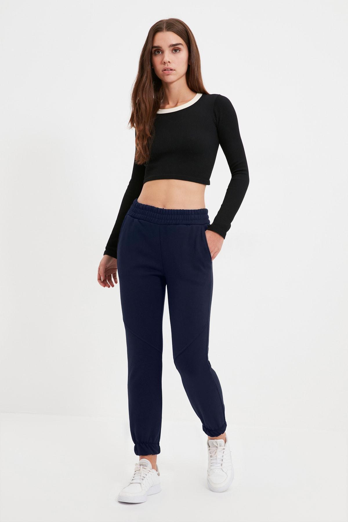 Navy Mid Waist Joggers Sweatpants, Dark blue, large image number 2