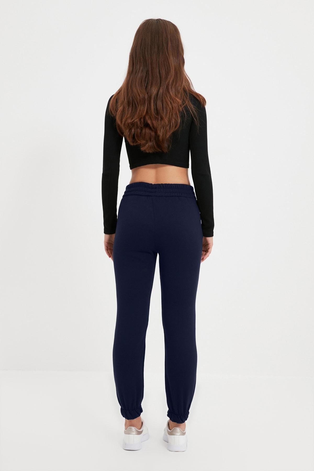 Navy Mid Waist Joggers Sweatpants, Dark blue, large image number 4