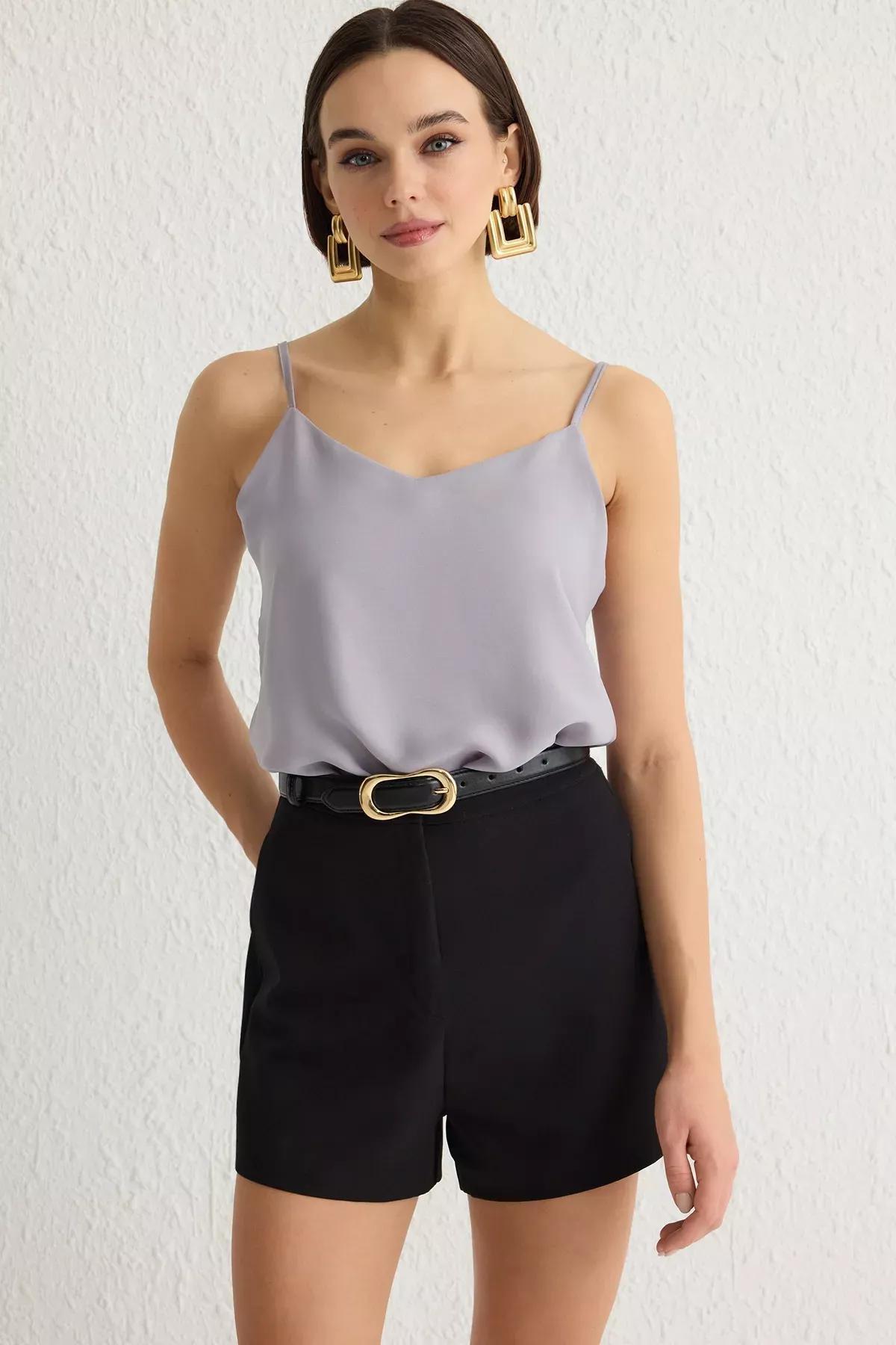 Grey Basic Strappy Blouse, , large image number 0