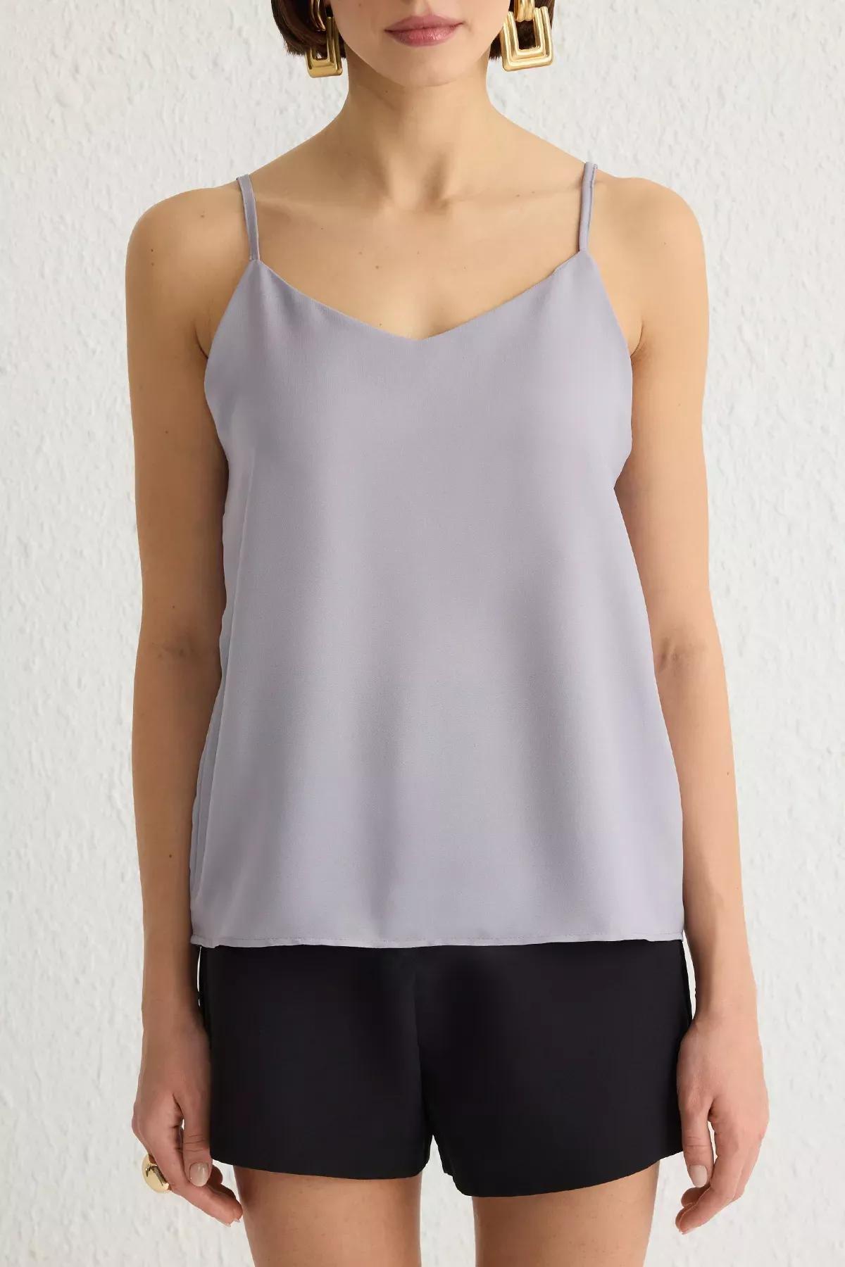Grey Basic Strappy Blouse, , large image number 2