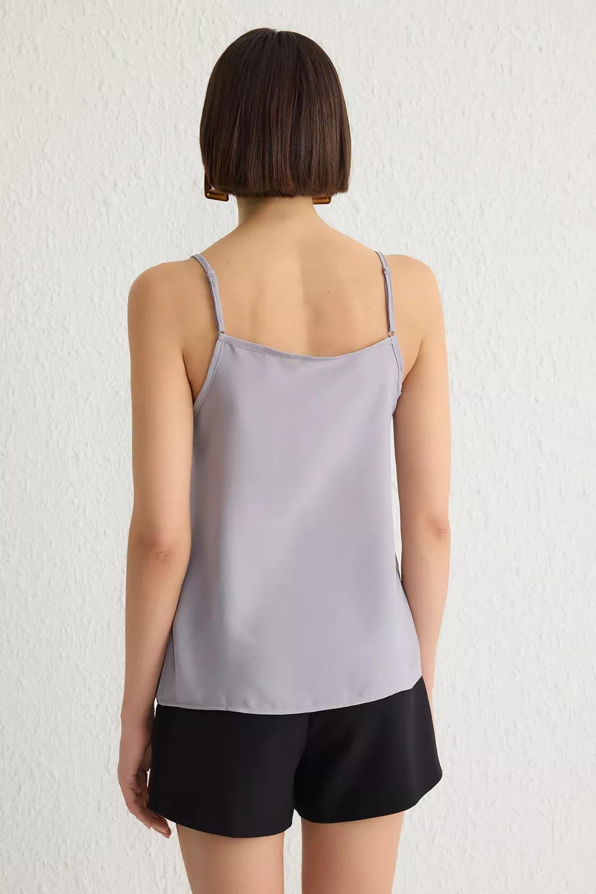 Grey Basic Strappy Blouse, , large image number 4