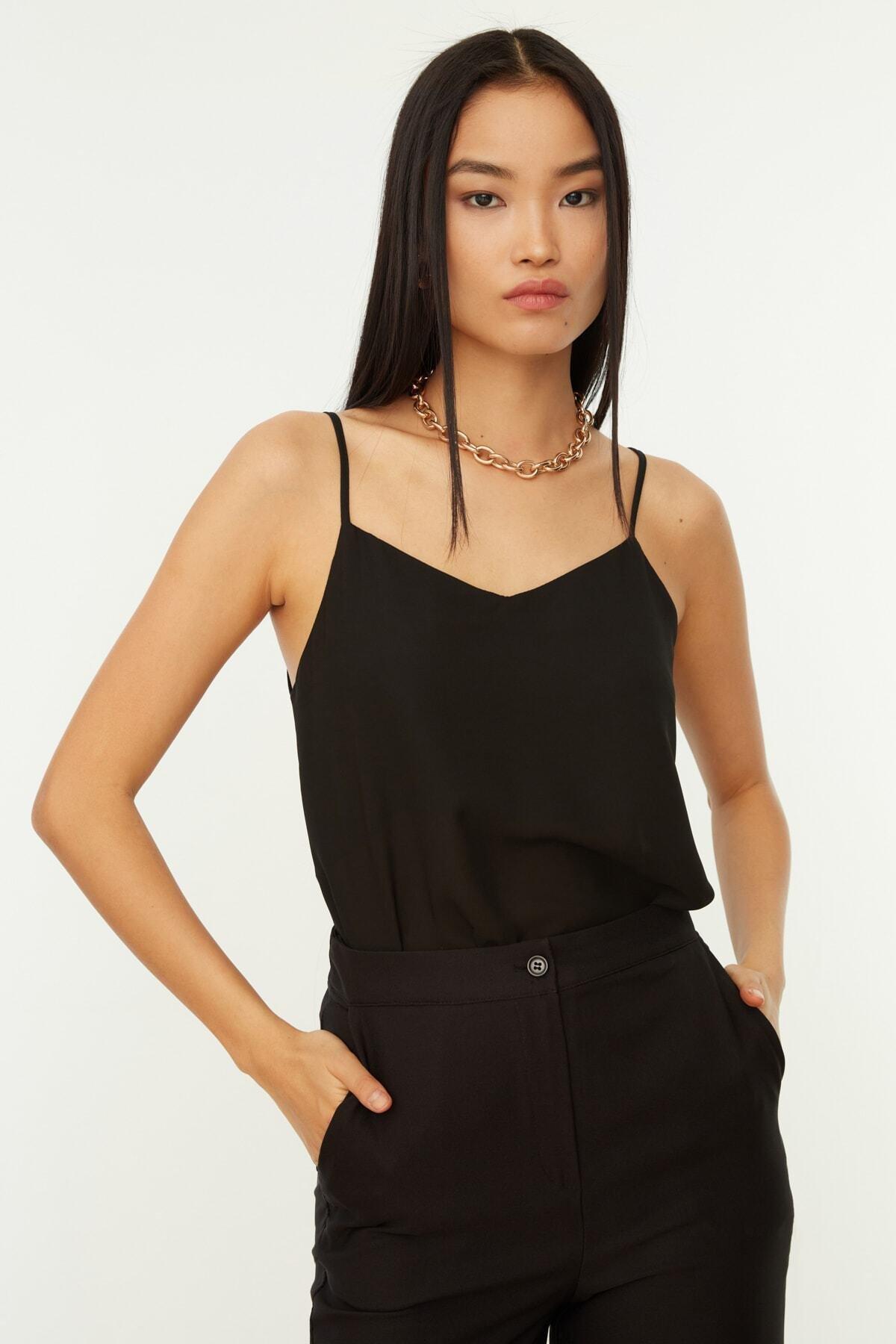 Black V Neck Blouse, , large image number 0