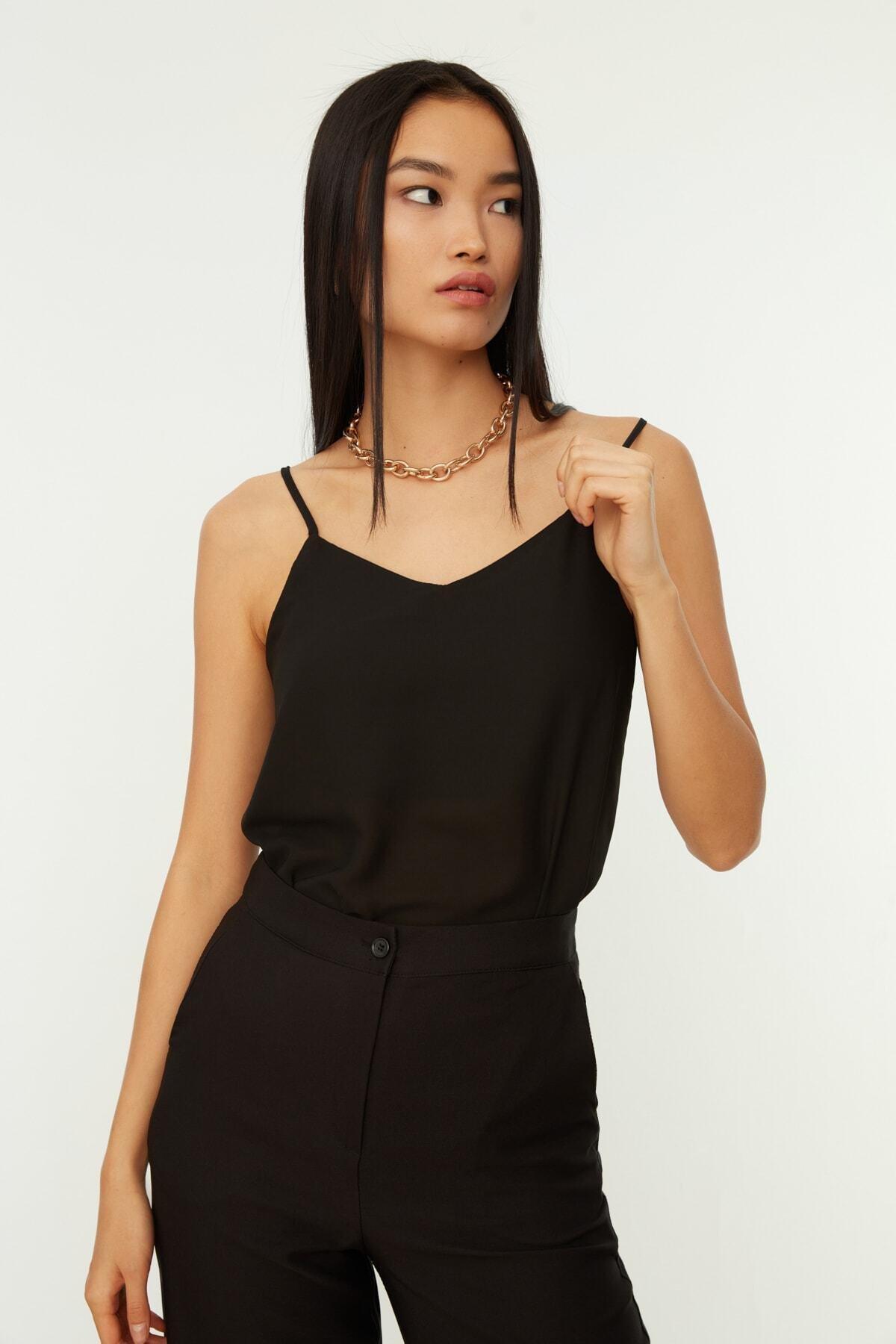 Black V Neck Blouse, , large image number 1
