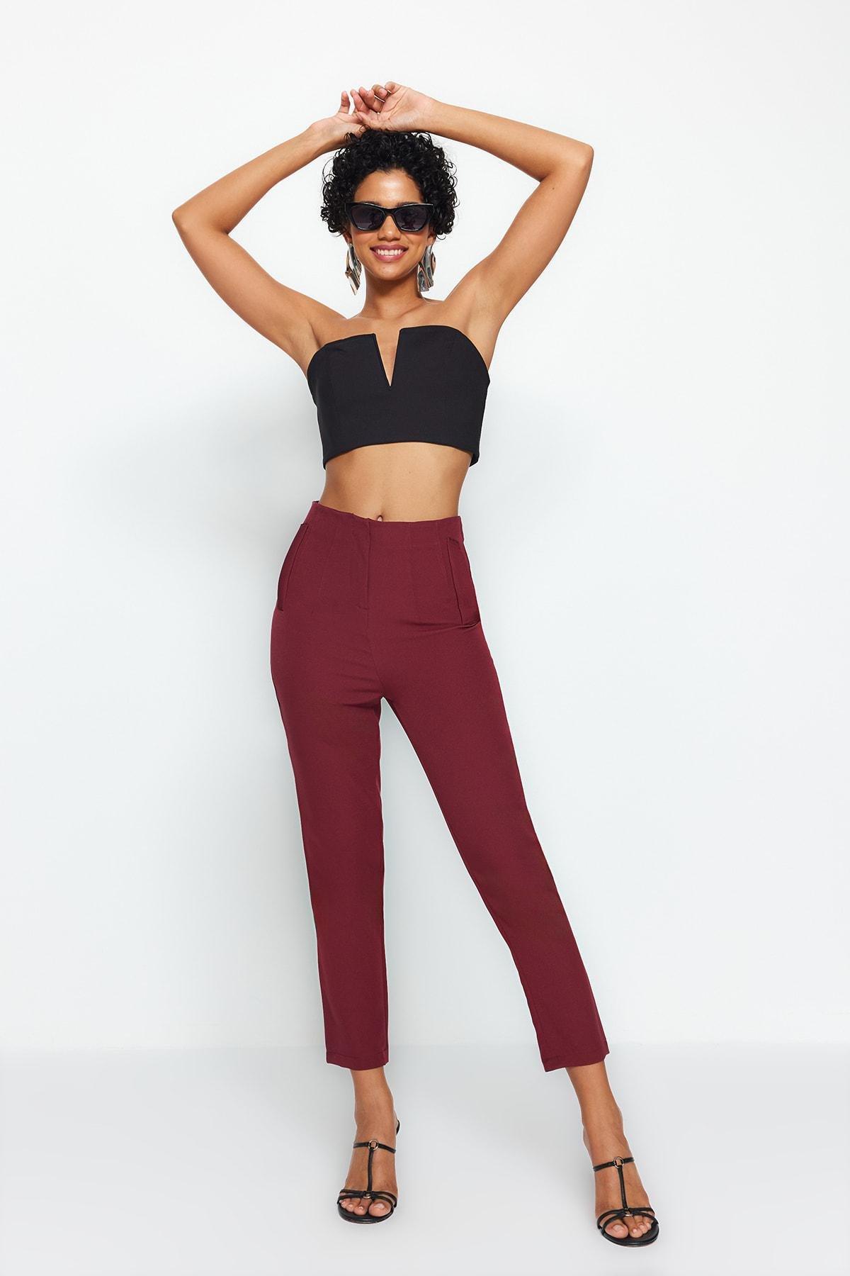 Burgundy Cigarette Pants, Dark Burgundy, large image number 0