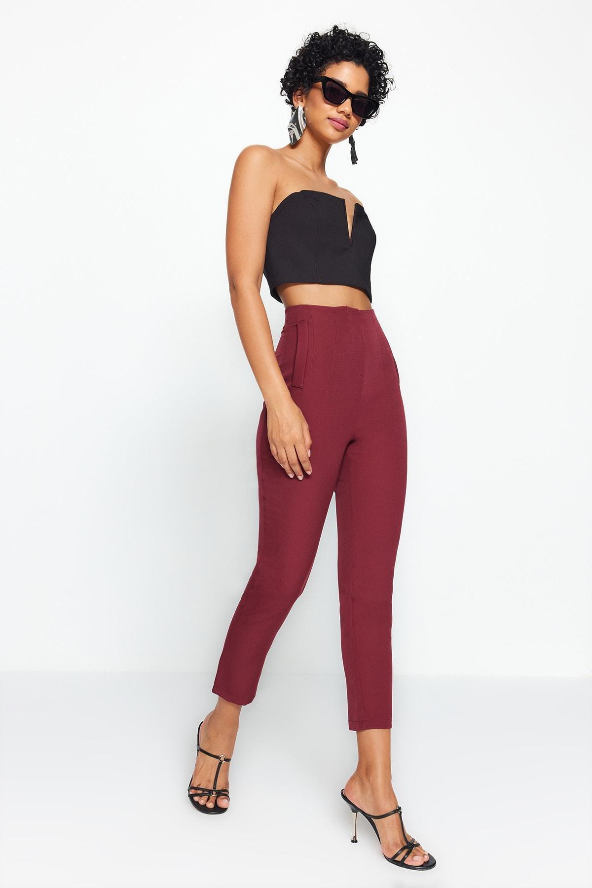 Burgundy Cigarette Pants, Dark Burgundy, large image number 1