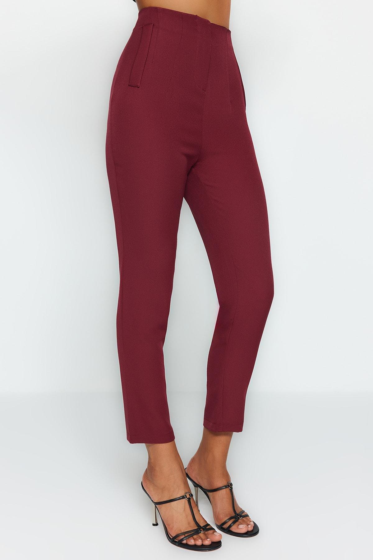 Burgundy Cigarette Pants, Dark Burgundy, large image number 4
