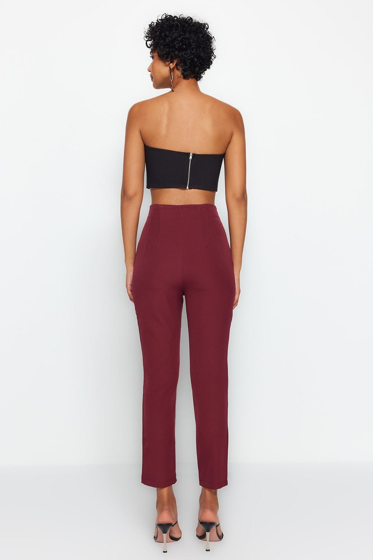 Burgundy Cigarette Pants, Dark Burgundy, large image number 5