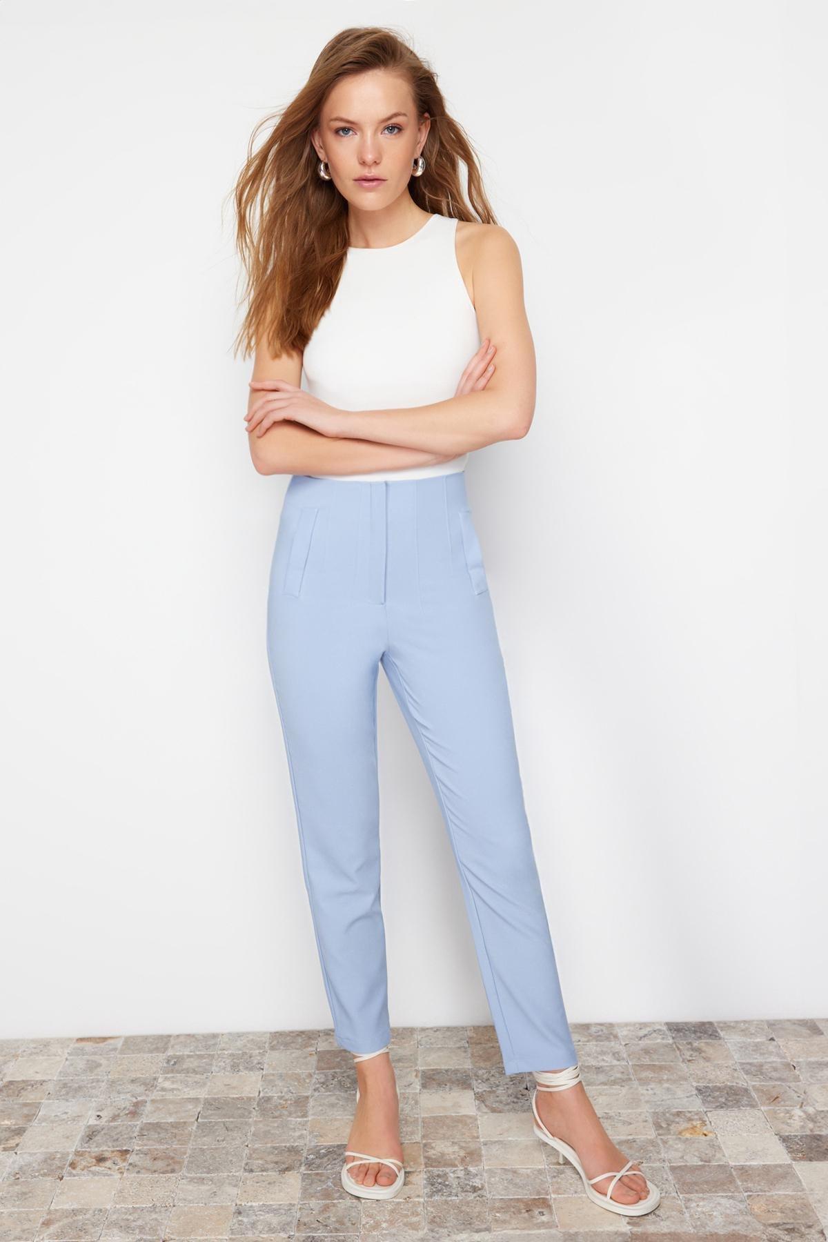 Blue Cigarette High Waist Ankle Trousers, , large image number 0