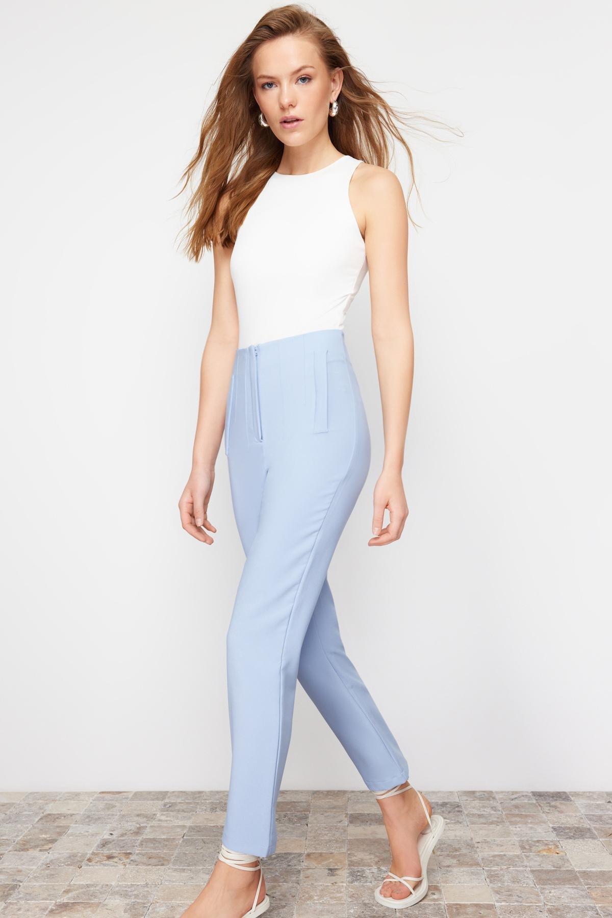 Blue Cigarette High Waist Ankle Trousers, , large image number 2