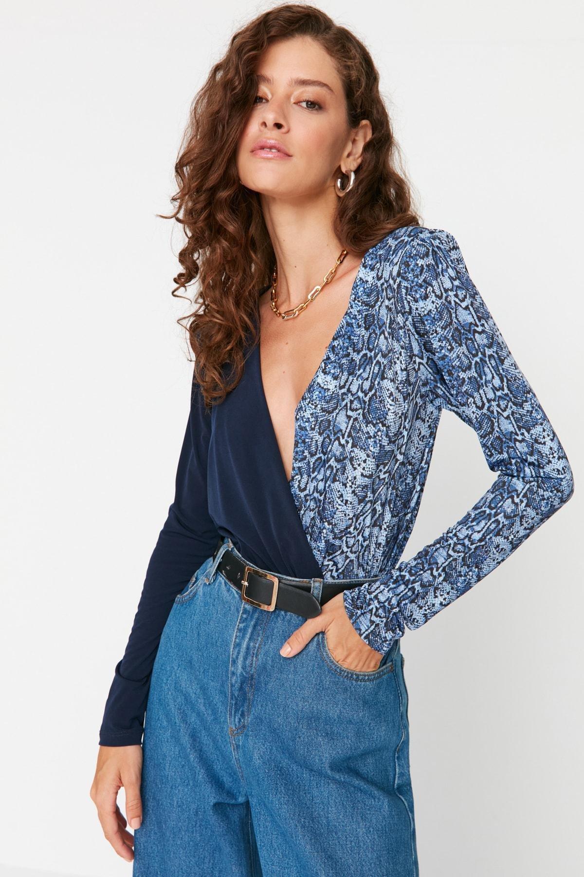 Navy Women Double-Breasted Bodysuit, , large image number 0