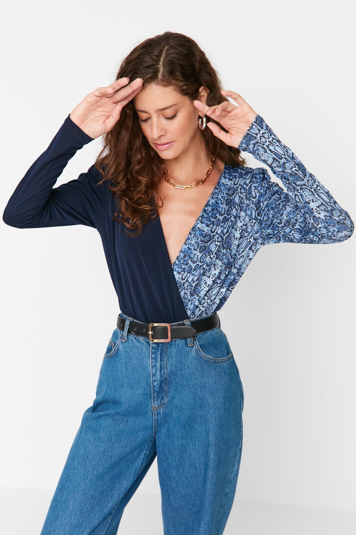 Navy Women Double-Breasted Bodysuit, , large image number 3