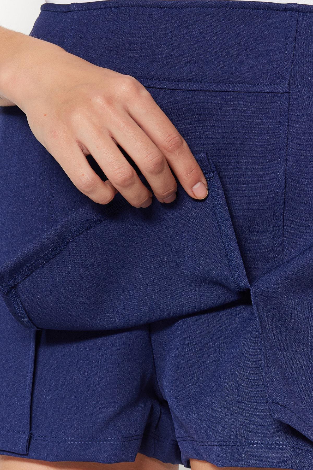 Navy Fitted Mid-Waist Shorts, , large image number 3