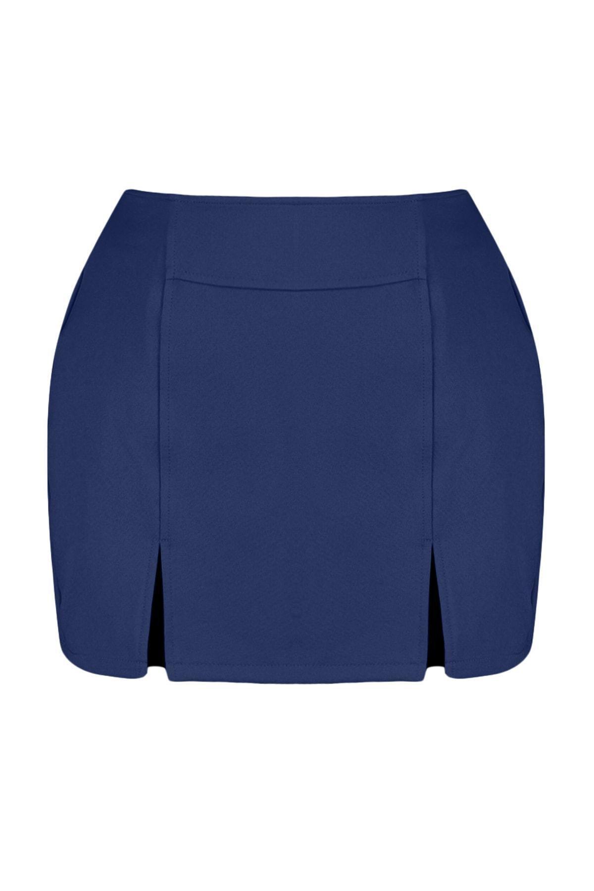 Navy Fitted Mid-Waist Shorts, , large image number 5