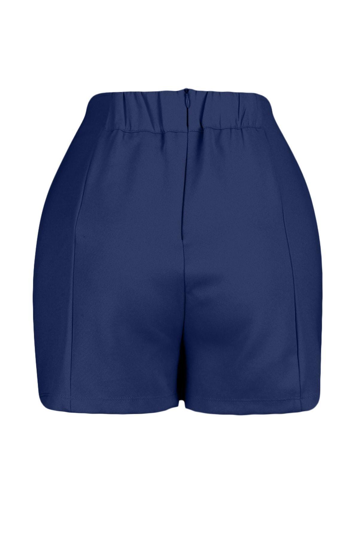 Navy Fitted Mid-Waist Shorts, , large image number 7