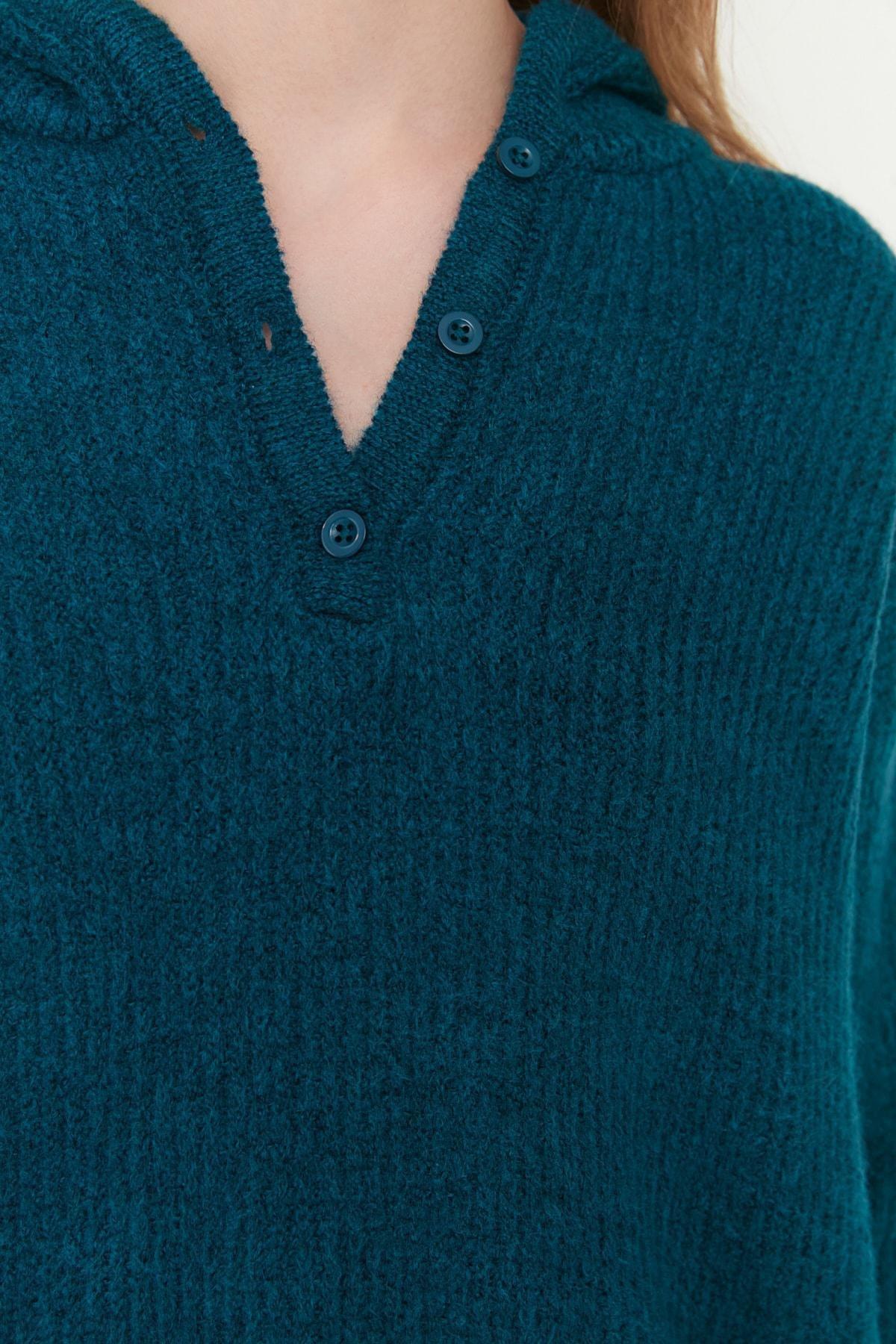 Navy V-Neck Hooded Sweater, , large image number 3