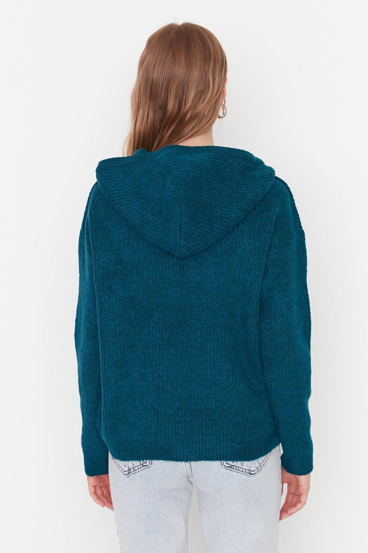 Navy V-Neck Hooded Sweater, , large image number 4