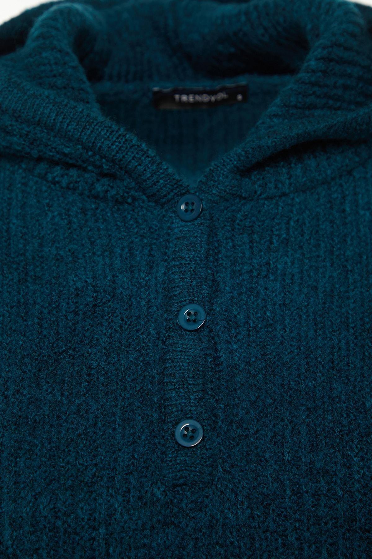 Navy V-Neck Hooded Sweater, , large image number 5
