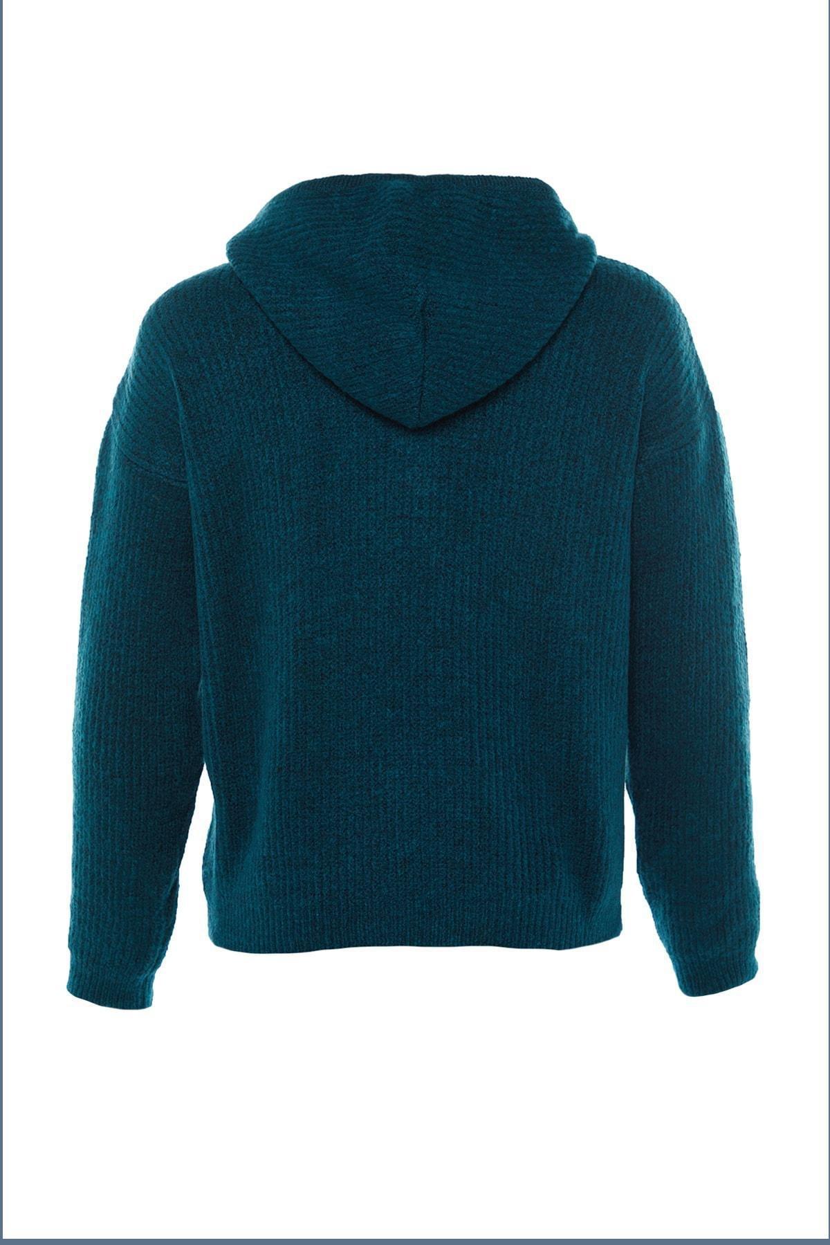 Navy V-Neck Hooded Sweater, , large image number 6