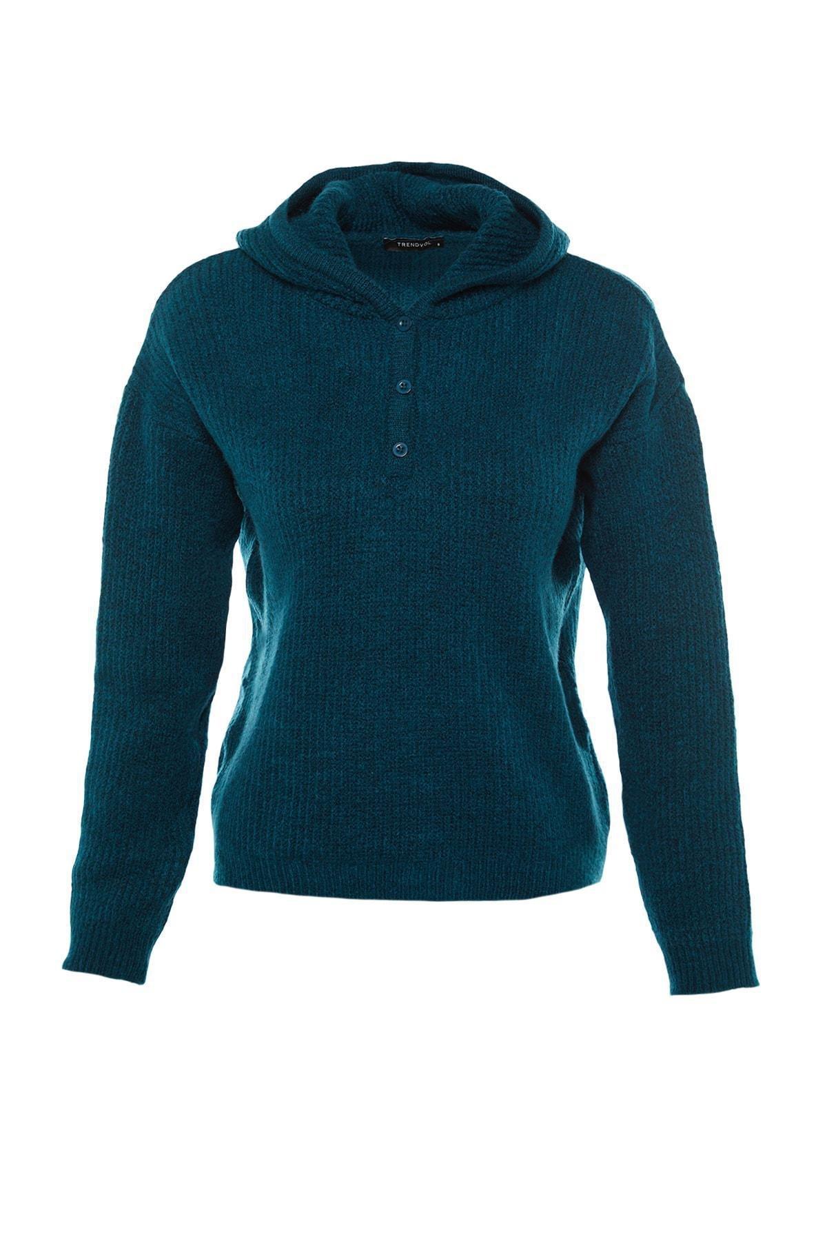 Navy V-Neck Hooded Sweater, , large image number 7