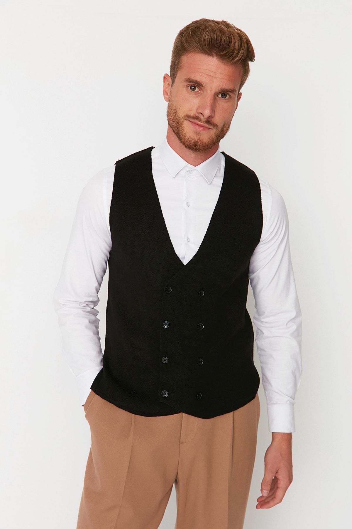 Black Double-Breasted Puffer Vest, C101_7009, large image number 0