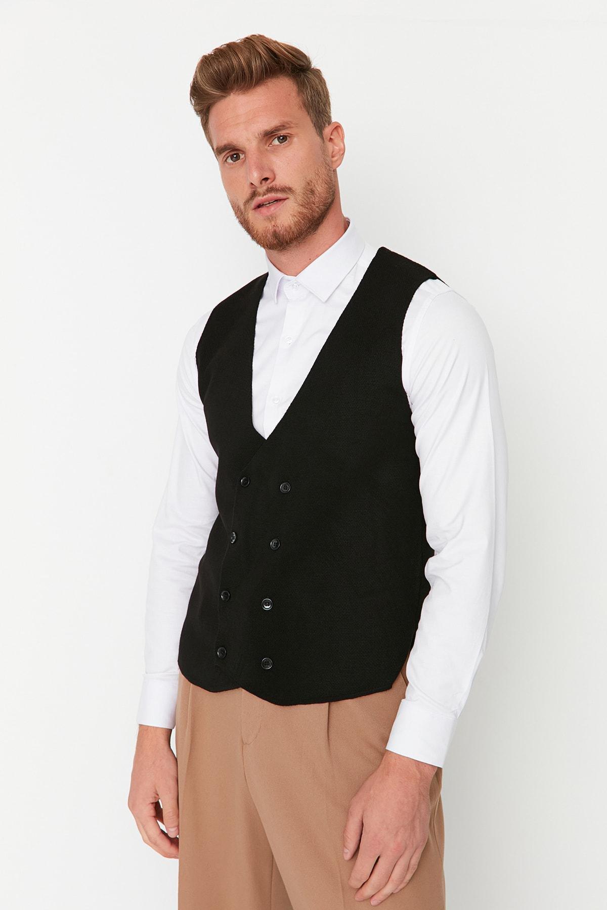 Black Double-Breasted Puffer Vest, C101_7009, large image number 1