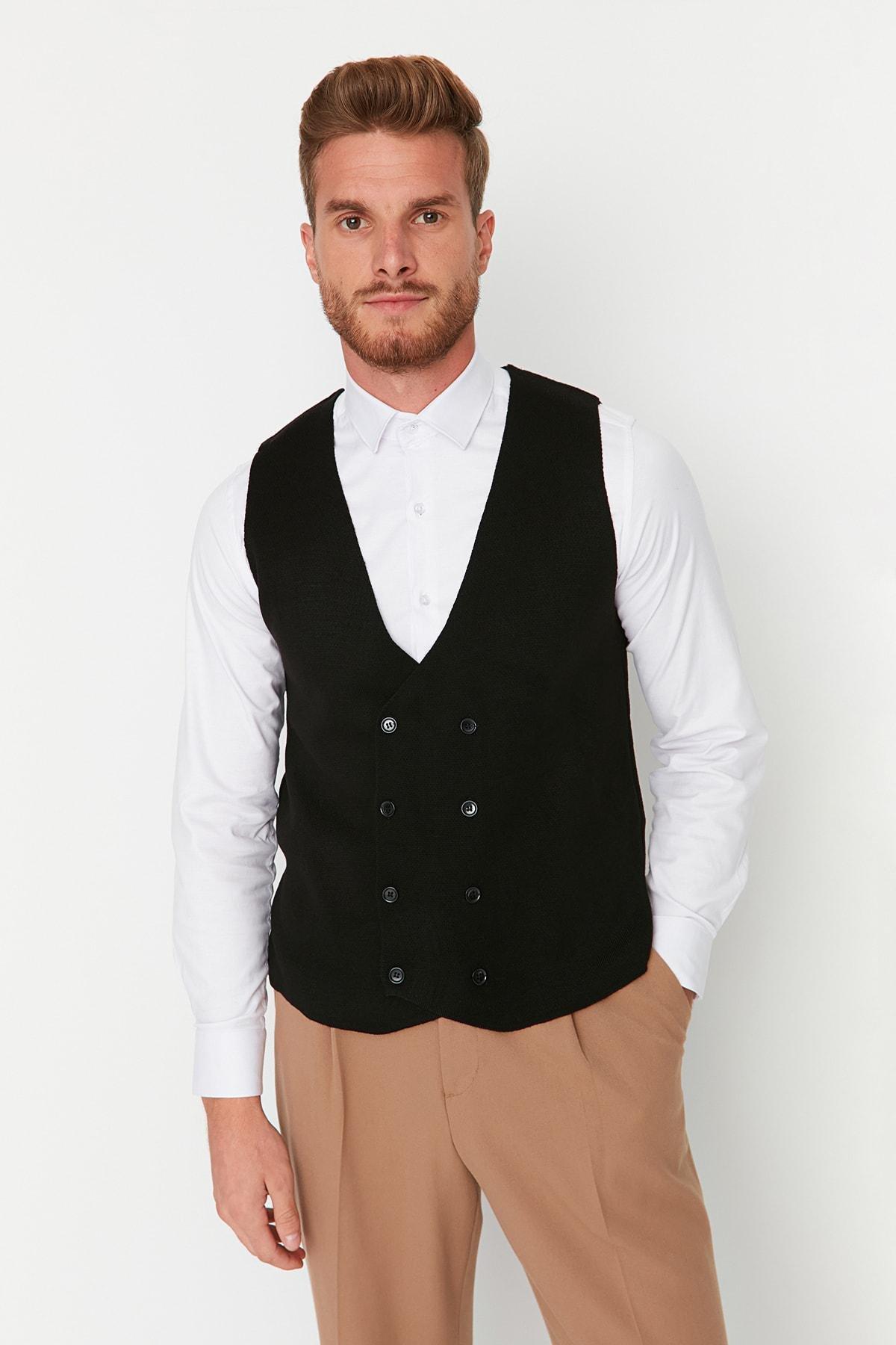 Black Double-Breasted Puffer Vest, C101_7009, large image number 2