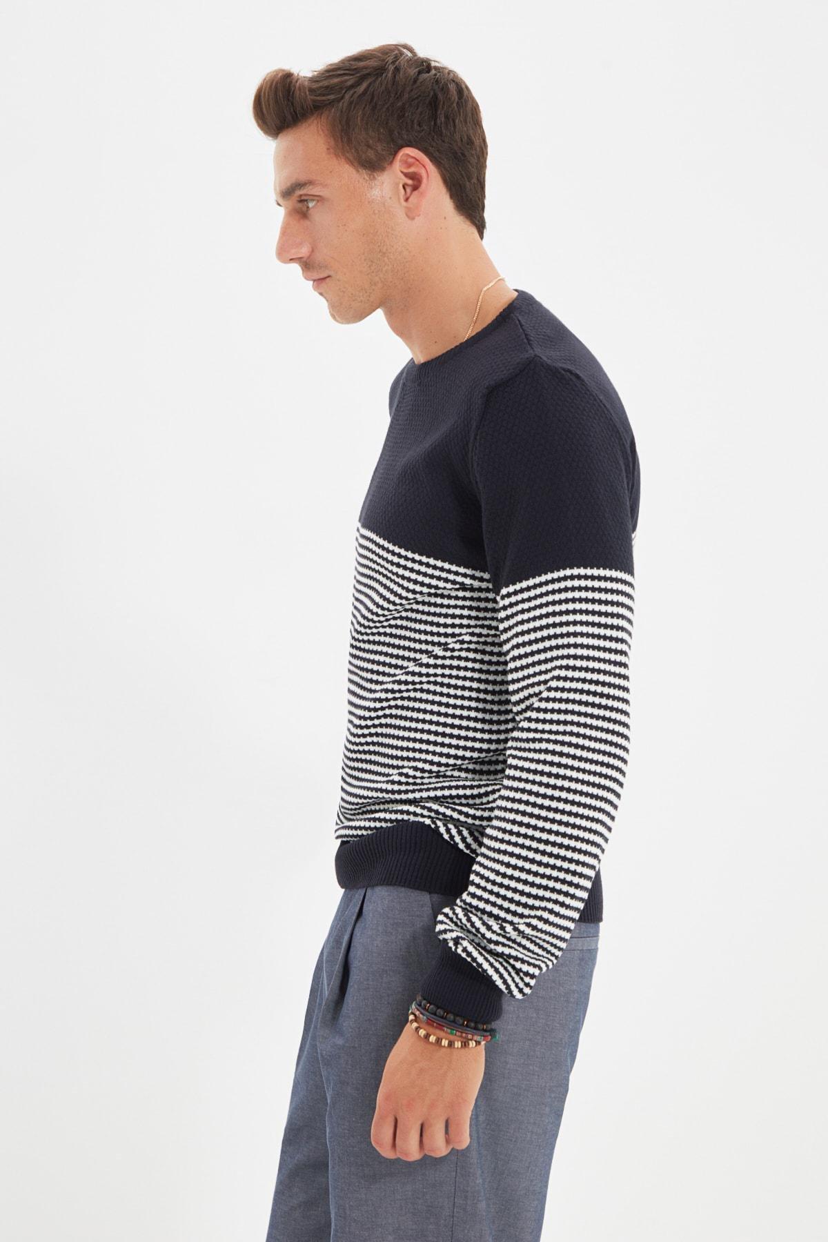 Navy Crew Neck Striped Sweater, , large image number 0
