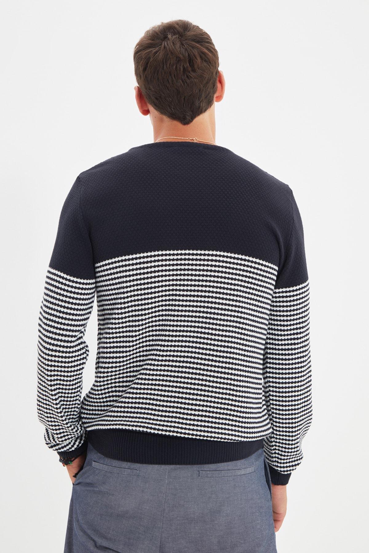 Navy Crew Neck Striped Sweater, , large image number 3