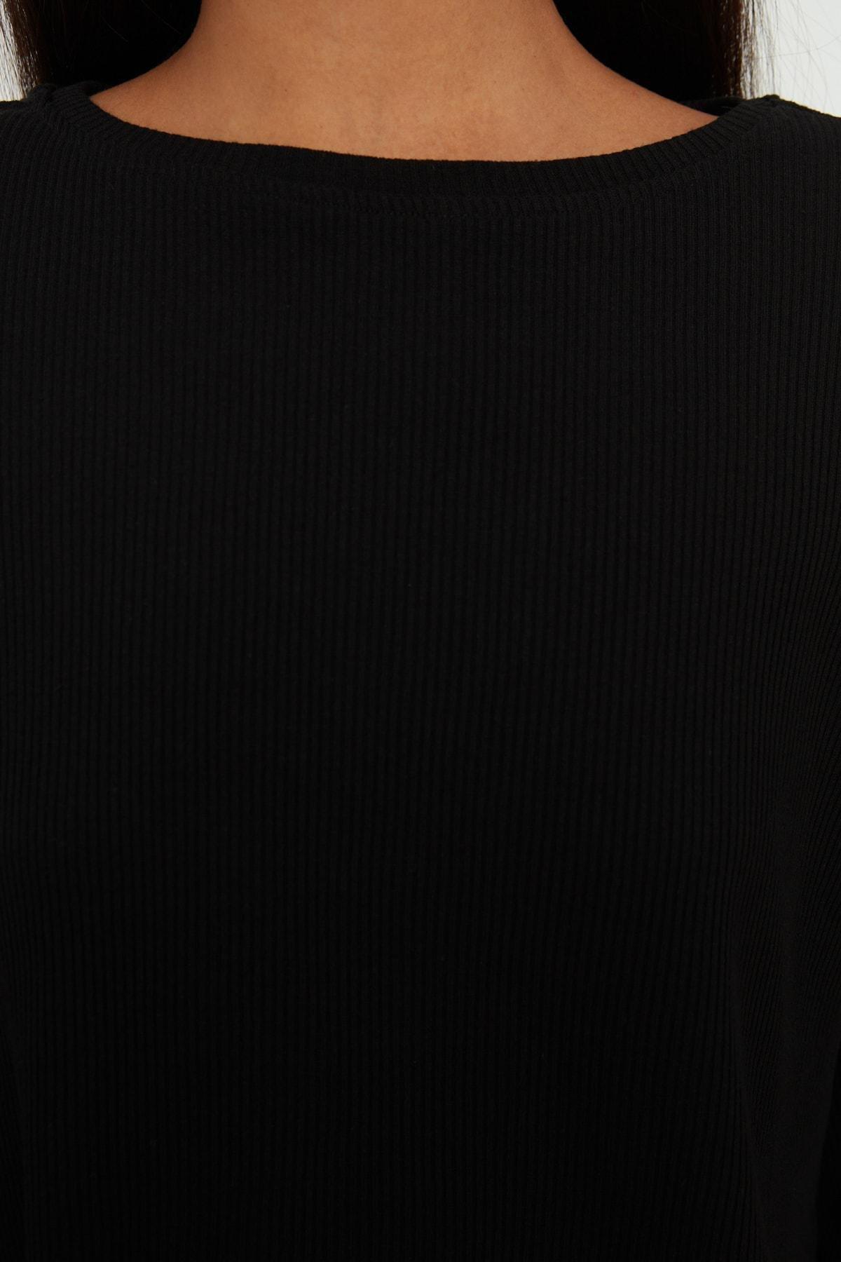 Black Crew Neck Pajama Set, Black, large image number 7